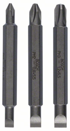 Set of 3 double-sided nozzles-bits S 0,6x4,5, S 0,8x5,5, S 1,2x6,5; PH1, PH2, PH3; 60 mm