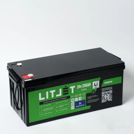 Литиевый аккумулятор тяговый ЛИТДЖЕТ GREEN LiFePO4 24V 200Ah 5120Wh BT IP67 BMS 150A