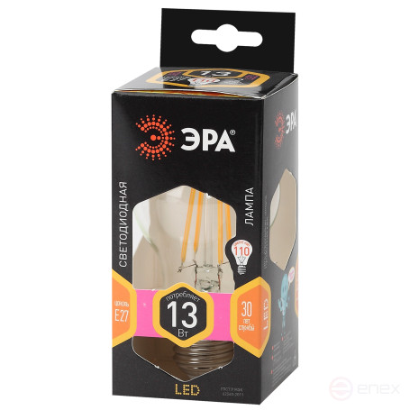 LED Lamp ERA F-LED A60-13W-827-E27 13W Filament Pear Warm White Light E27