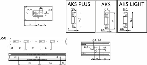 Направляющая шариковая L-350 h=45 AKS LIGHT