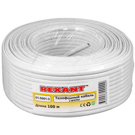 Rexant Telephone cable STLP 2 cores CCA, white, 100m