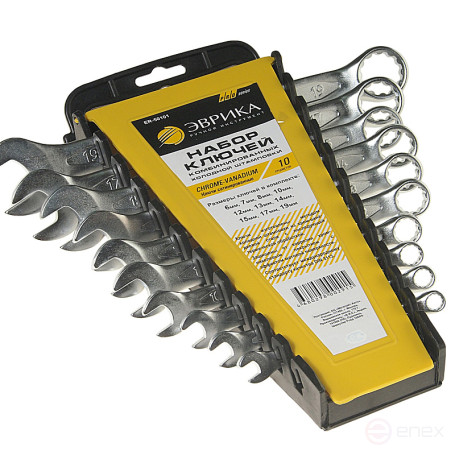 Набор ключей комбинированных (6,7,8,10,12,13,14,15,17,19мм) холдер 10 предметов CrV PRO ЭВРИКА 5/20