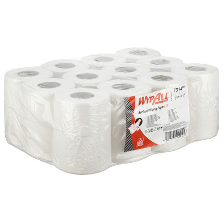 WypAll® L10 Surface cleaning Material - With central feed / White (12 Rolls x 200 sheets)