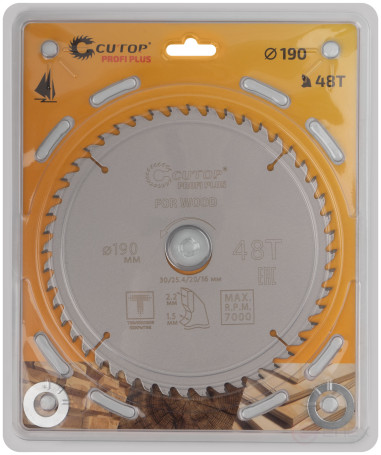Диск пильный по дереву с тефлоновым покрытием 48Т, CUTOP Profi plus, 190 х 1,5/2,2 х 30/25,4/20/16 мм