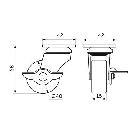 Wheel meb. d40 h58 with a platform with a cut.rim with torm., grey AKS