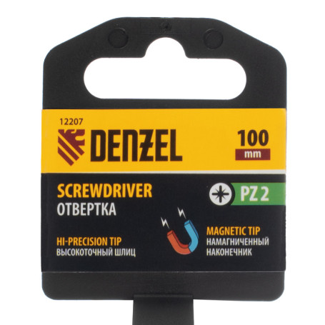 Screwdriver PZ2x100 mm, CrV, three-component handle Denzel