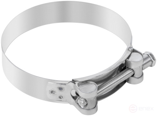 The clamp is a crimping power hinge, stainless steel.steel 104-112 mm