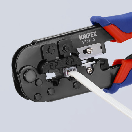 Press pliers for RJ type plugs, number of sockets: 2, RJ 11/12 (6-pin), RJ 45 (8-pin), L-190 mm, black, 2-k handles