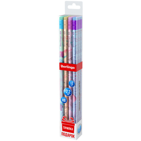 Set of pencils b/g Berlingo "Capitals" 12 pcs., HB, round, sharpened., with eraser, sharpener, plastic.