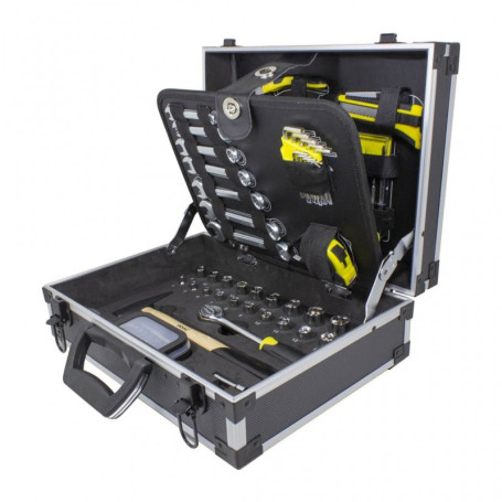 A set of 91 tools, in an aluminum suitcase