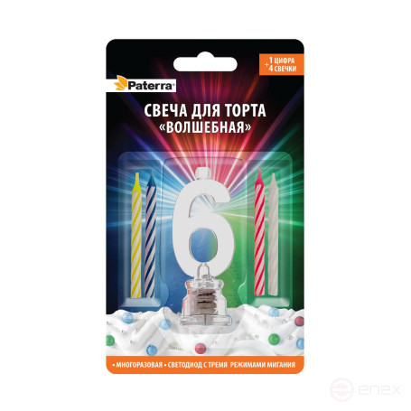 Candles for the Magic number cake, number 6, LED, PATERRA