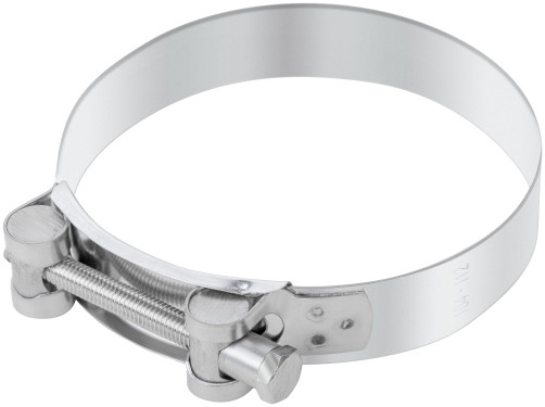 The clamp is a crimping power hinge, stainless steel.steel 104-112 mm