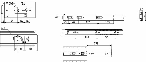 Направляющая шариковая L-400 h=45 AKS PLUS PUSH TO OPEN