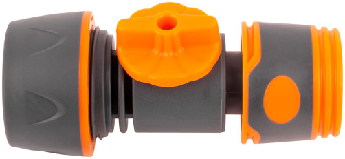 Two-component 3/4" connector with shut-off valve