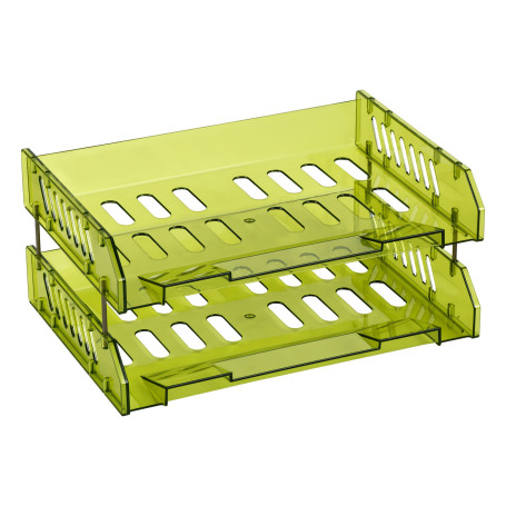 Лоток для бумаг горизонтальный СТАММ "Сити", набор 3шт., на мет. стержнях, широкая загрузка, зеленый лайм