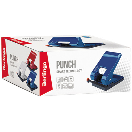 Energy-saving hole punch Berlingo "Smart Technology" 45 l., metal, with a lock, white, with a ruler