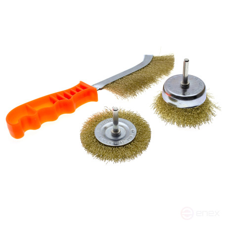 Кордщетка для дрели, набор 3 шт. - ручная 250мм, 75мм радиальная, 75мм чашка, ЧЕГЛОК (48)