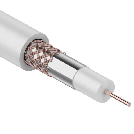 Coaxial cable REXANT RG-59U+Cu, 75 ohms, Cu/Al/Cu, 64%, bay 305 m, white