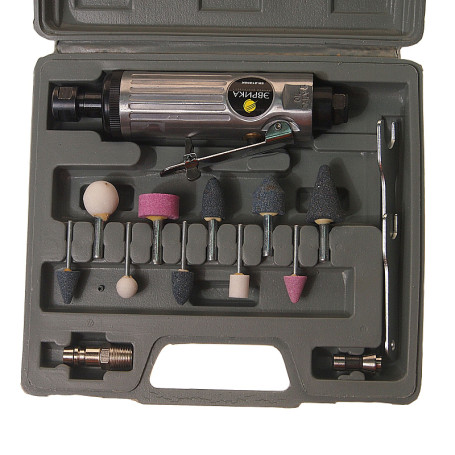 Пневмобормашинка ER-81206K (пневмошлифовальная) с набором камней 16 предметов 1/4 22000 об/мин в кейсе ЭВРИКА /1/25