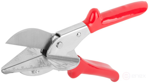 Scissors for cutting plastic profiles at an angle with an anvil of 215 mm