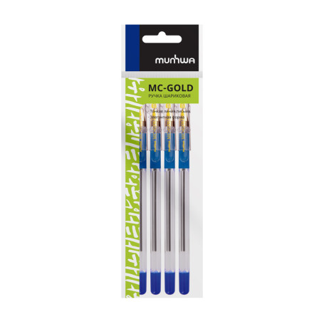 Set of ballpoint pens Munhwa "MC-Gold" 4pcs, blue, 0.5mm,grip, package, European weight