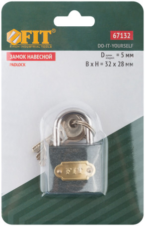 Padlock iron 32x28 mm, steel shackle 5 mm