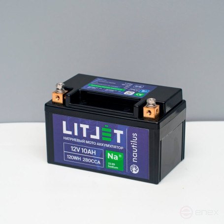 Starter Motorcycle Battery LITJET Na+ 12V 10Ah 120Wh 280CCA YTX7A IP67 L+
