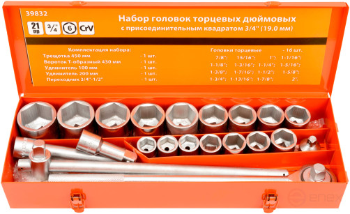 Набор головок 3/4" (7/8"-2"; 21 предм.) (АвтоDело) (39832)