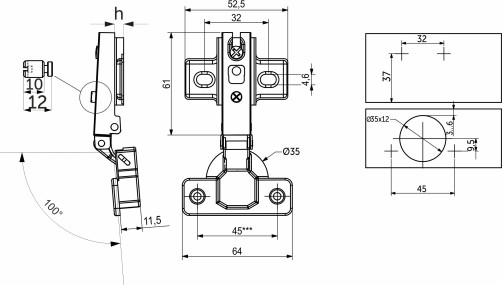 Overhead hinge with spring 45mm h0 slide-on AKS PLUS 60g (self-tapping screws, plugs)