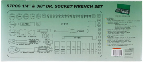 S04H3157S Набор головок торцевых стандартных и глубоких 1/4" и 3/8"DR, 4-24 мм, 57 предметов