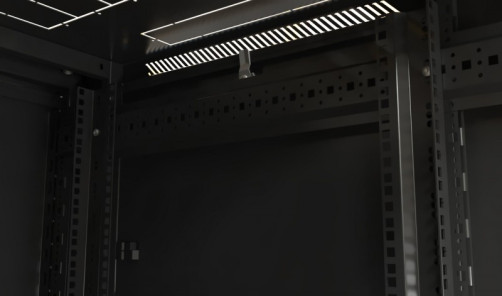 TTB-2261-AS-RAL9004 Шкаф напольный 19-дюймовый, 22U, 1166x600х1000 мм (ВхШхГ), передняя стеклянная дверь со стальными перфорированными боковинами, задняя дверь сплошная, ручка с замком, крыша нового типа, цвет черный (RAL 9004) (разобранный)