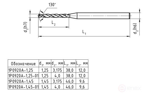 Carbide drill bit, without coolant supply, 1P0920A-1.25