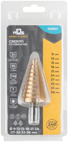 HSS step drill for metal, 10 steps, 9-36 mm