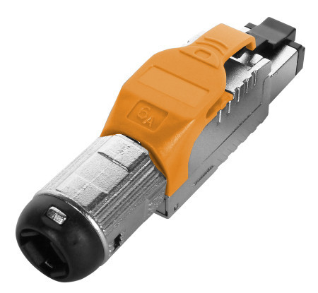 PLUE-8P8C-S-C6A-SH-OR RJ-45 field termination connector (8P8C) for twisted pair, for single-core cable, toolless, category 6A, shielded, winding shank, orange