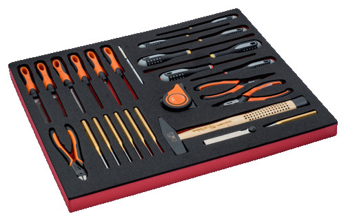 Fit&Go Tool Kit: files + hinge-lip tool + screwdrivers + percussion tool in the base, 27 items