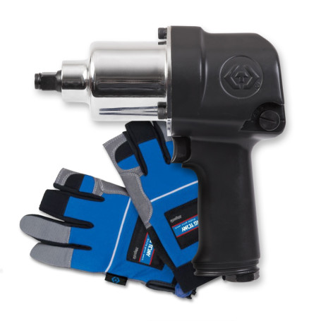 Pneumatic impact wrench 1/2", 881nm, complete with anti-vibration gloves KING TONY P33411-050E