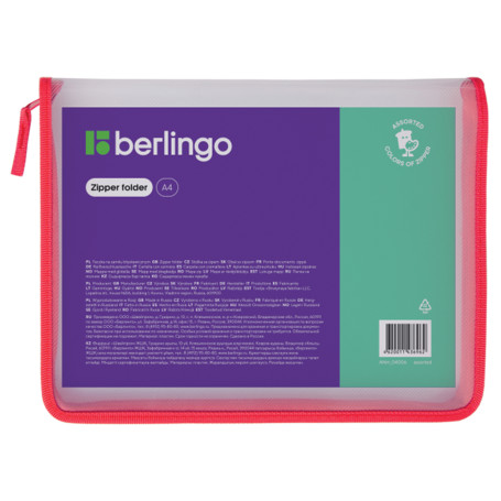 Berlingo zip folder, A4, 500 microns, transparent, assorted