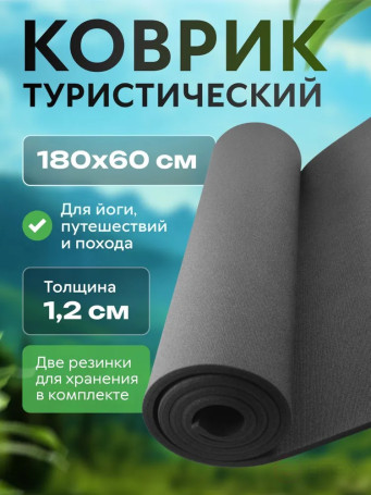 Non-slip travel mat/karemat, grey, for hiking, fishing and hunting. Foam in the tent. Folding yoga and gymnastics mat, 180 x 60 x 1.2 cm