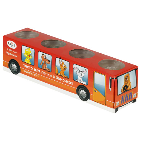 Dough for modeling Gamma "Cartoons. Bus", 08 colors, 480g., cardboard. pack