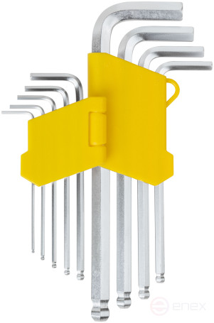 Ключи шестигранные, CrV сталь, 9 шт., 1,5-10 мм, с шаровым наконечником, длинные, в пластиковом держателе