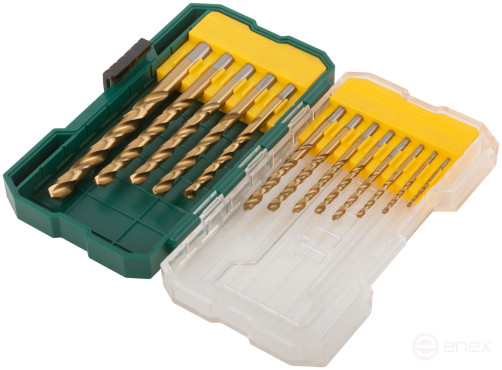 Набор сверл HSS по металлу, титановое покрытие, 13 шт. (1,5-2-2,5-3-3,2-3,5-4-4,5-5-5,5-6-6,5-8 мм)