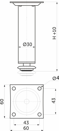 Опора меб. мет. D-150 h150 с регул. хром AKS