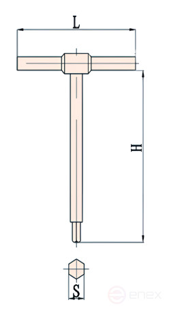 The key is hexagonal with a T-shaped handle. 4*90*100 intrinsically safe alloy AlCu 167C-4, HORTZ