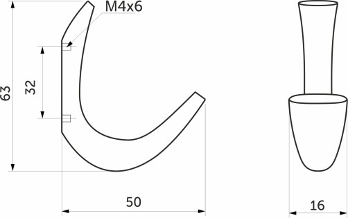 Hook metal one-horn metal SKY black matte AKS