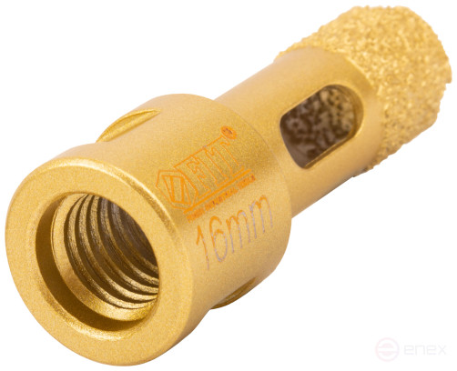 Коронка кольцевая для УШМ, М14, по керамограниту, камню и кафелю алмазная, вакуумное спекание 16х60 мм