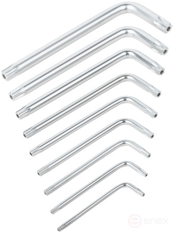 Ключи "звездочки", CrV сталь, 9 шт., Т10-Т50, с отверстием, в пластиковом держателе