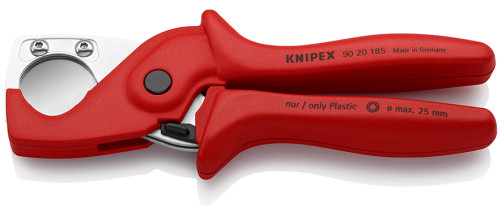 KNIPEX PlastiCut® Pipe cutter-scissors for hoses and protective pipes (Ø 25 mm), L-185 mm, with holder for commercial equipment