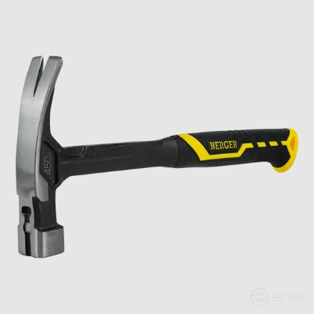Молоток-гвоздодер цельнокованый 450 г. 347 мм, магнит, 3-компонентная рукоятка, BERGER BG1527
