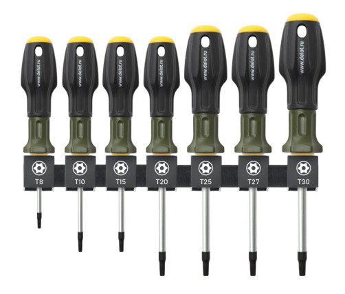 726117 TORX screwdriver set with hole (T8×60, T10×80,T15×80, T20×100, T25×100, T27×100, T30×100 mm) 7 pieces