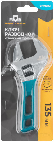 Ключ разводной с тонкими губками, пластиковая накладка на ручку, 135 мм (30 мм )